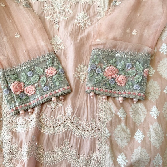 Maria.B Pakistanis Embroidered Beaded Dress Pink Peach Dress Size M - Picture 5 of 8